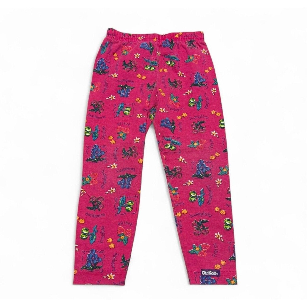 Vintage OshKosh B'Gosh Girls Pink Fruit Print Leggings Pants USA Made